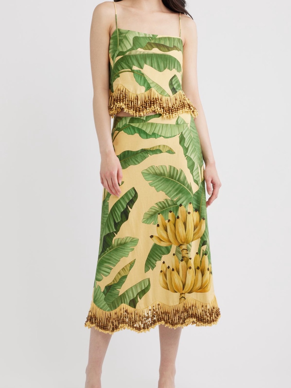 NWT FARM Rio Botanical Fruit Print Beaded fringe Top